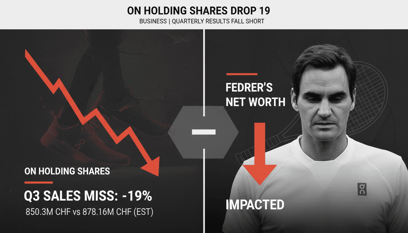 On Holding logo with a declining stock chart background