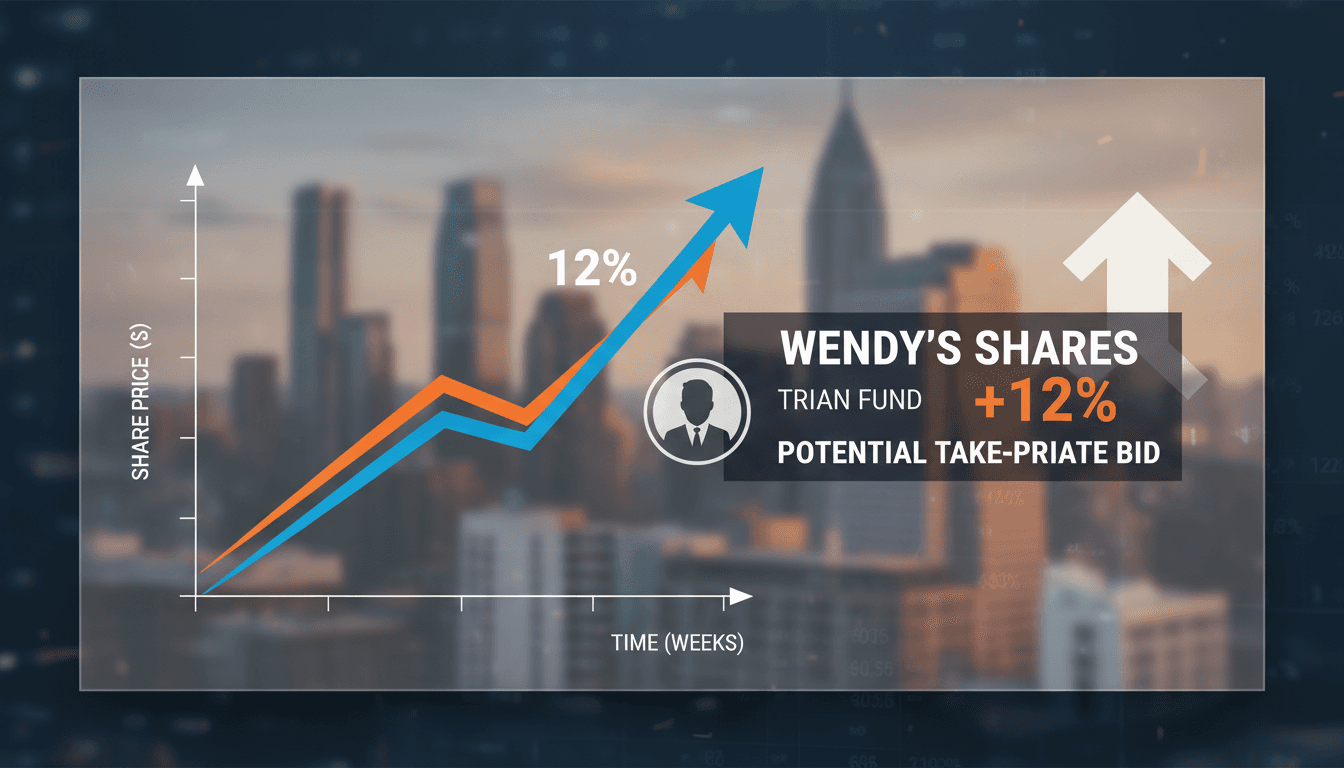 Wendy's logo with stock market graph background