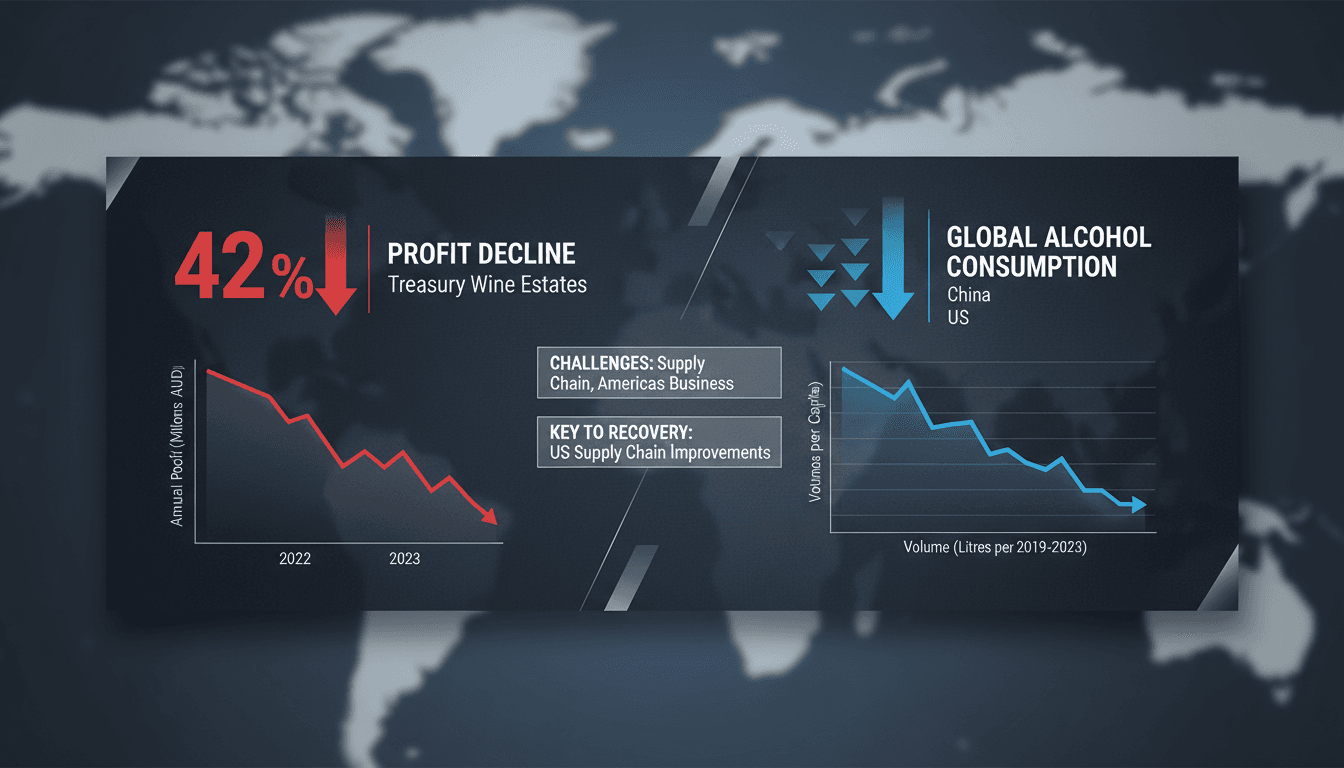 Treasury Wine Estates reports 42% profit decline amid global alcohol consumption downturn
