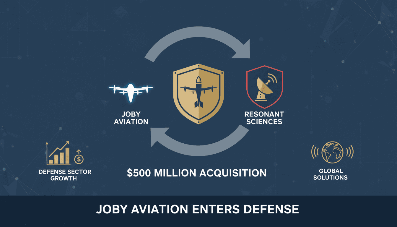 Joby Aviation logo with a backdrop of defense technology imagery.