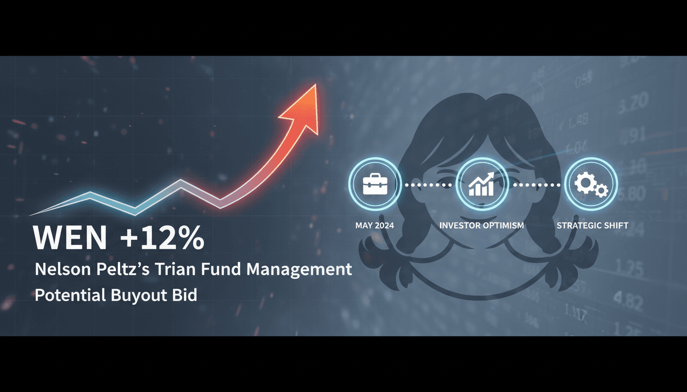 Wendy's logo with stock market graph showing upward trend