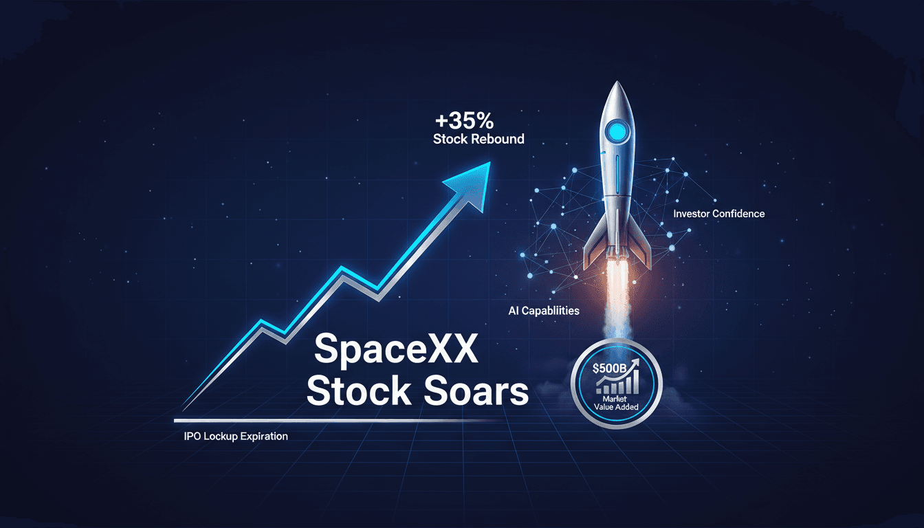 SpaceX stock performance graph showing significant rebound after IPO lockup expiration.
