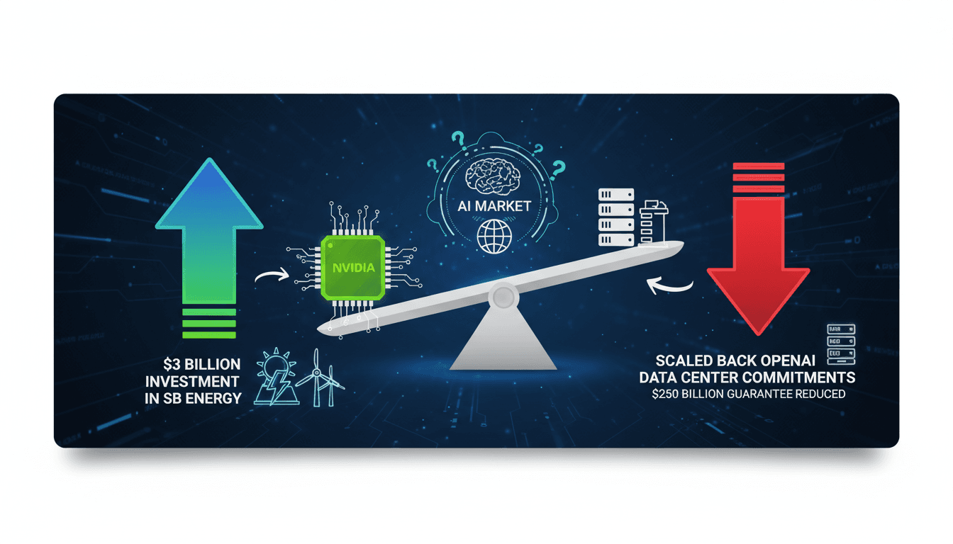 Nvidia logo with a backdrop of energy and AI technology.