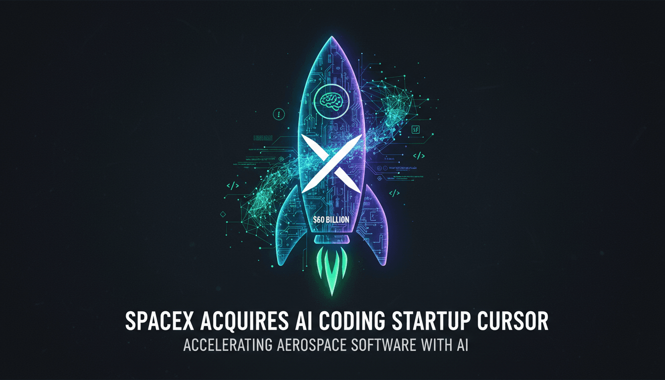SpaceX logo with a backdrop of AI technology graphics