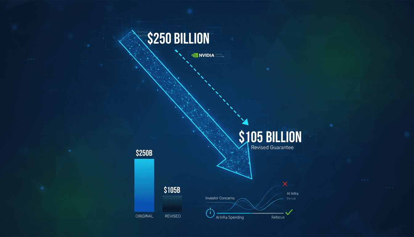 Infographic showing Nvidia's financing reduction for OpenAI's data center from $250 billion to $105 billion.
