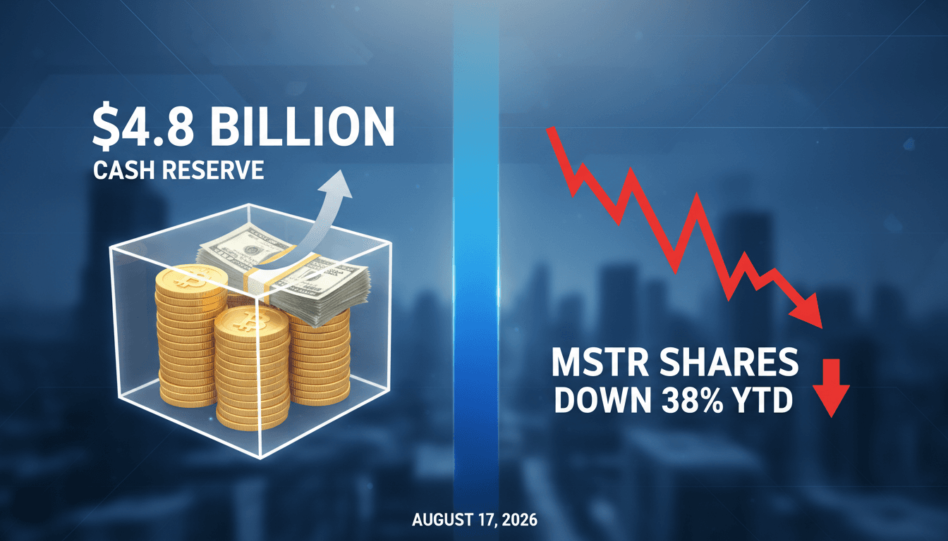 A visual representation of Strategy's $4.8 billion cash reserve and MSTR stock performance.