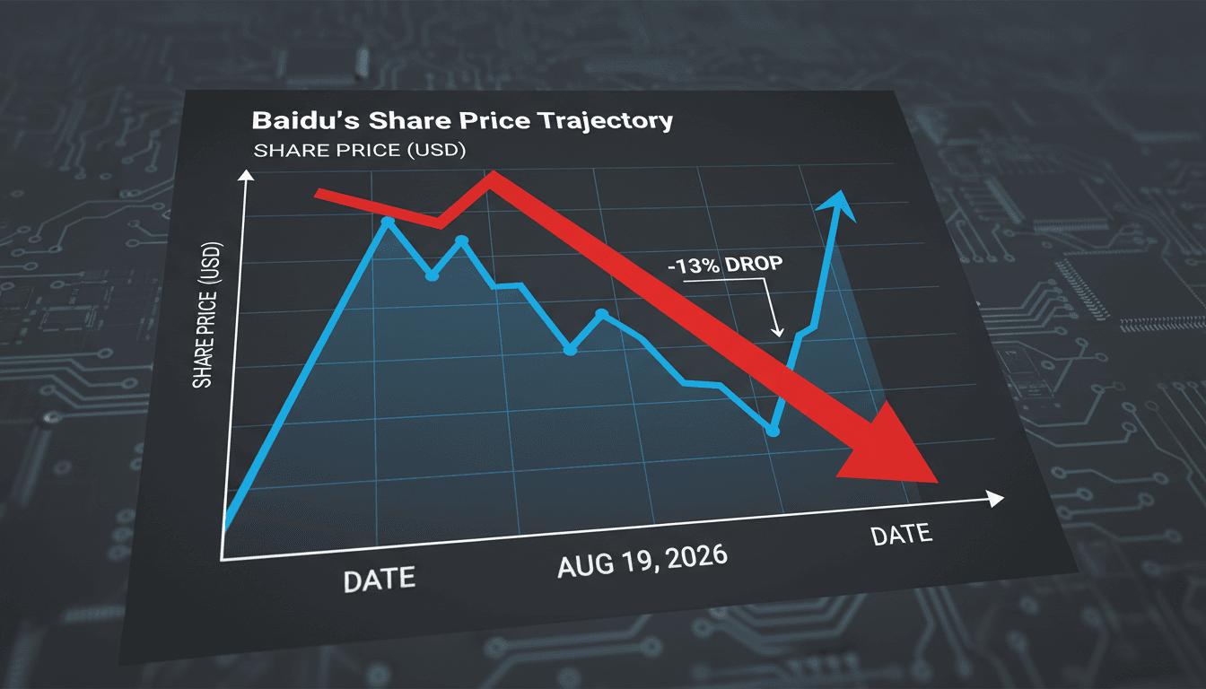 A graph illustrating Baidu's share price decline of 13% following Q2 earnings report.