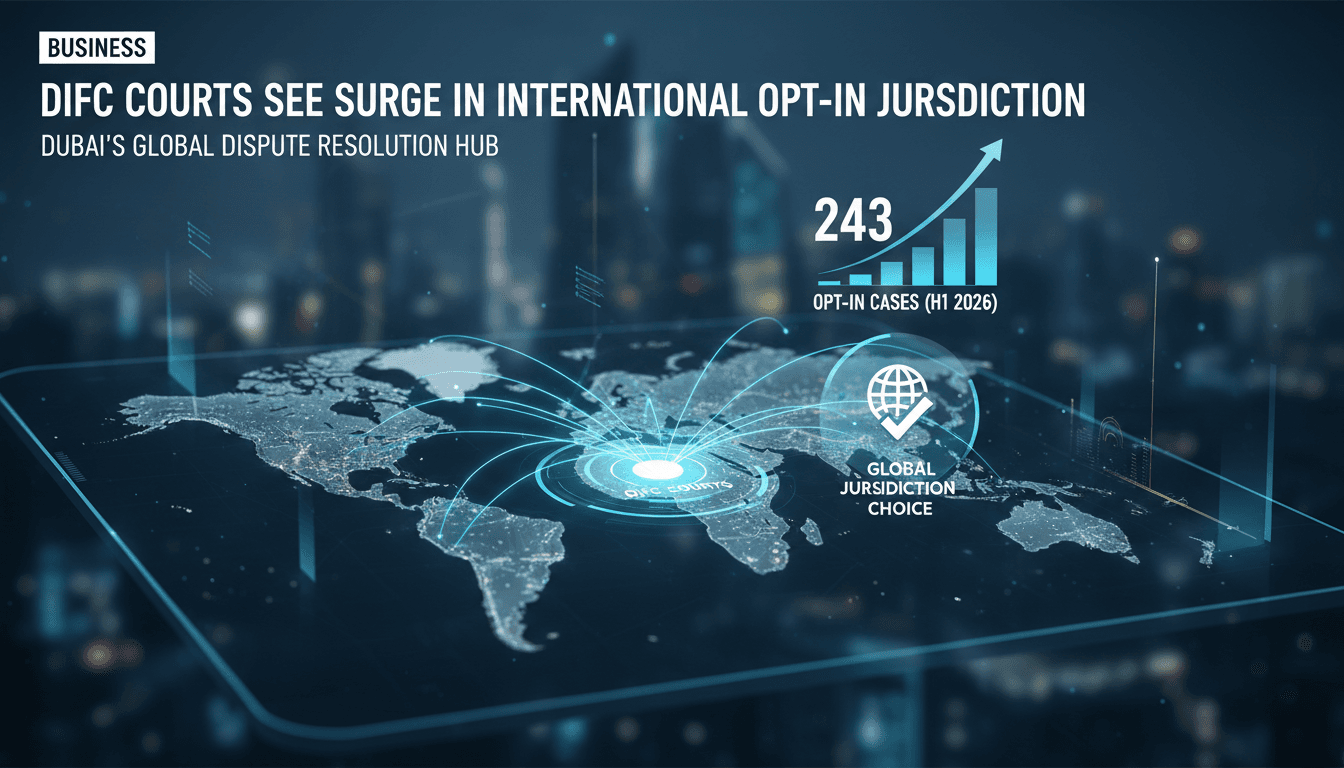 Infographic showing the rise of opt-in cases at DIFC Courts, highlighting global jurisdictions involved.