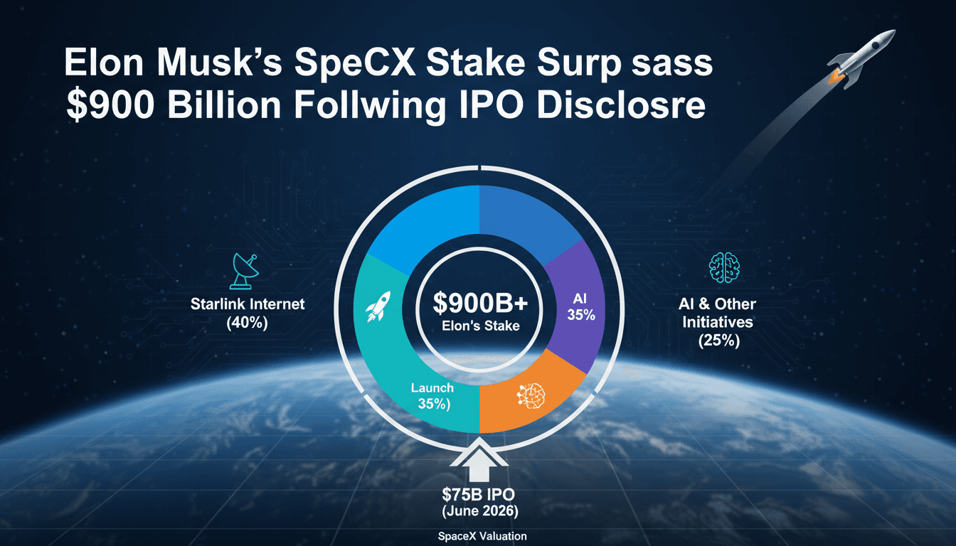 Infographic showing Elon Musk's SpaceX stake valuation and revenue sources.