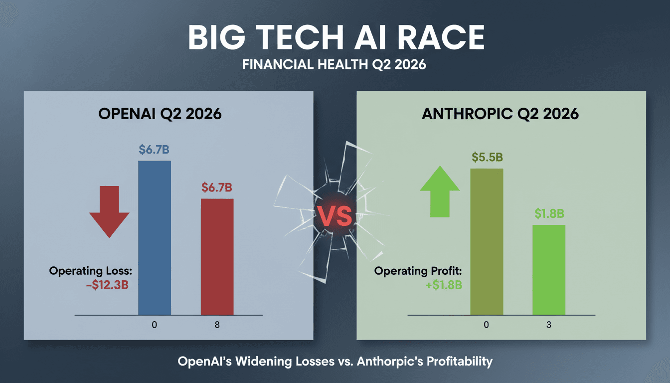 Infographic comparing OpenAI's and Anthropic's Q2 2026 revenue and operating profits.