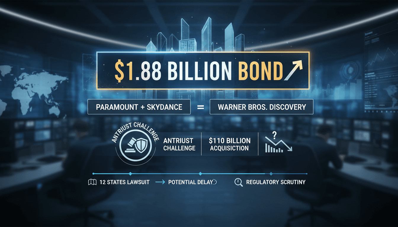 Infographic detailing Paramount Skydance's $1.88 billion bond request in merger litigation.