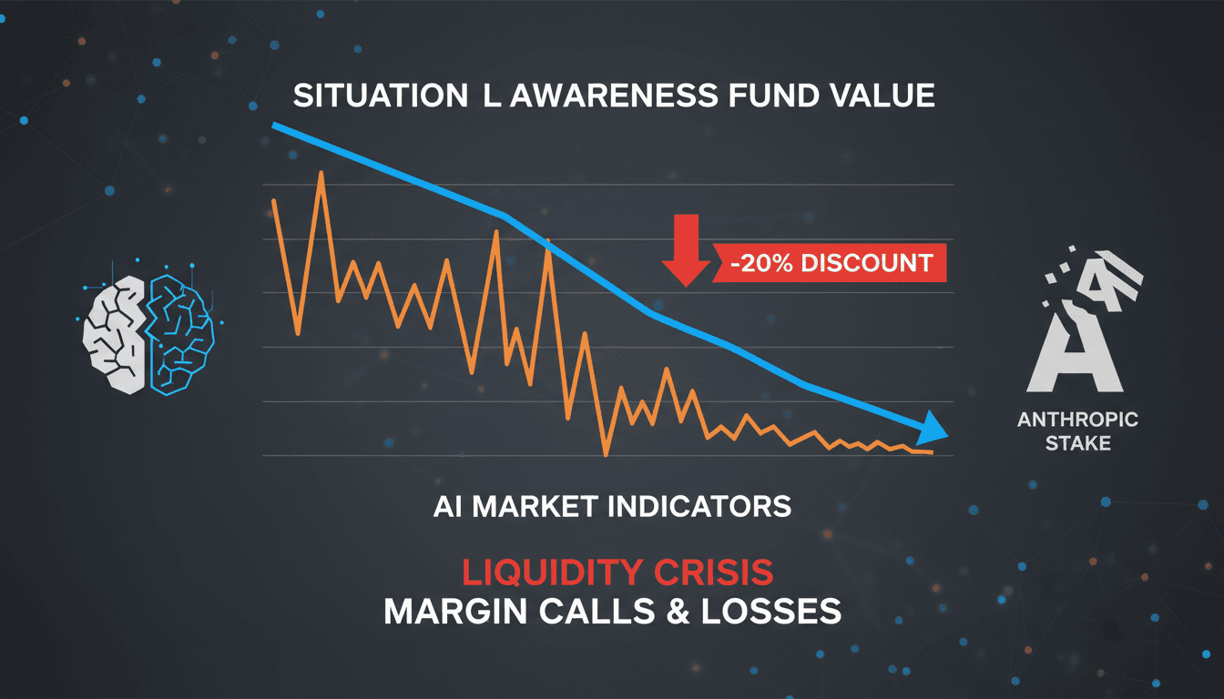 A visual representation of the distress sale of Situational Awareness' Anthropic stake and its impact on the AI market.