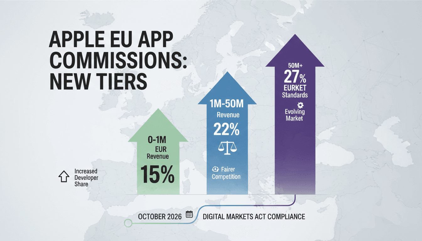Infographic showing Apple's new tiered commission structure for EU app transactions.