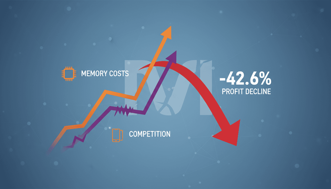Infographic illustrating Xiaomi's profit decline and rising memory costs in Q2 2026.