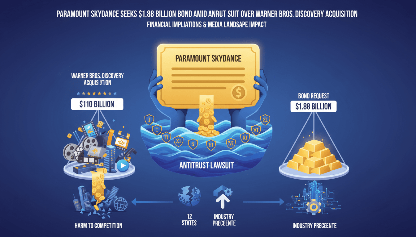 Infographic illustrating Paramount Skydance's $1.88 billion bond request and its implications for the media industry.