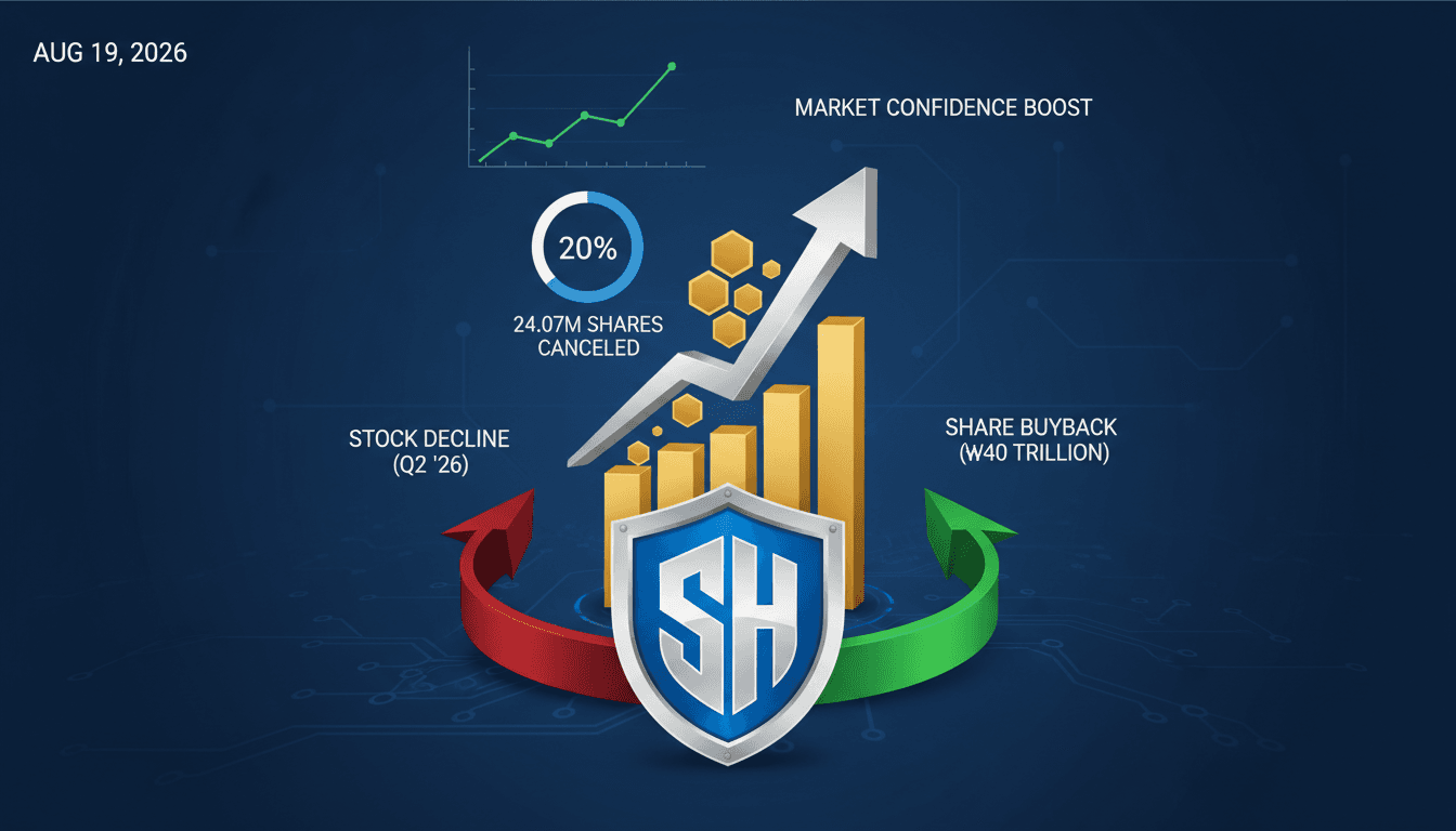 Infographic detailing SK Hynix's $28.6 billion share buyback plan and its implications for stock stability.