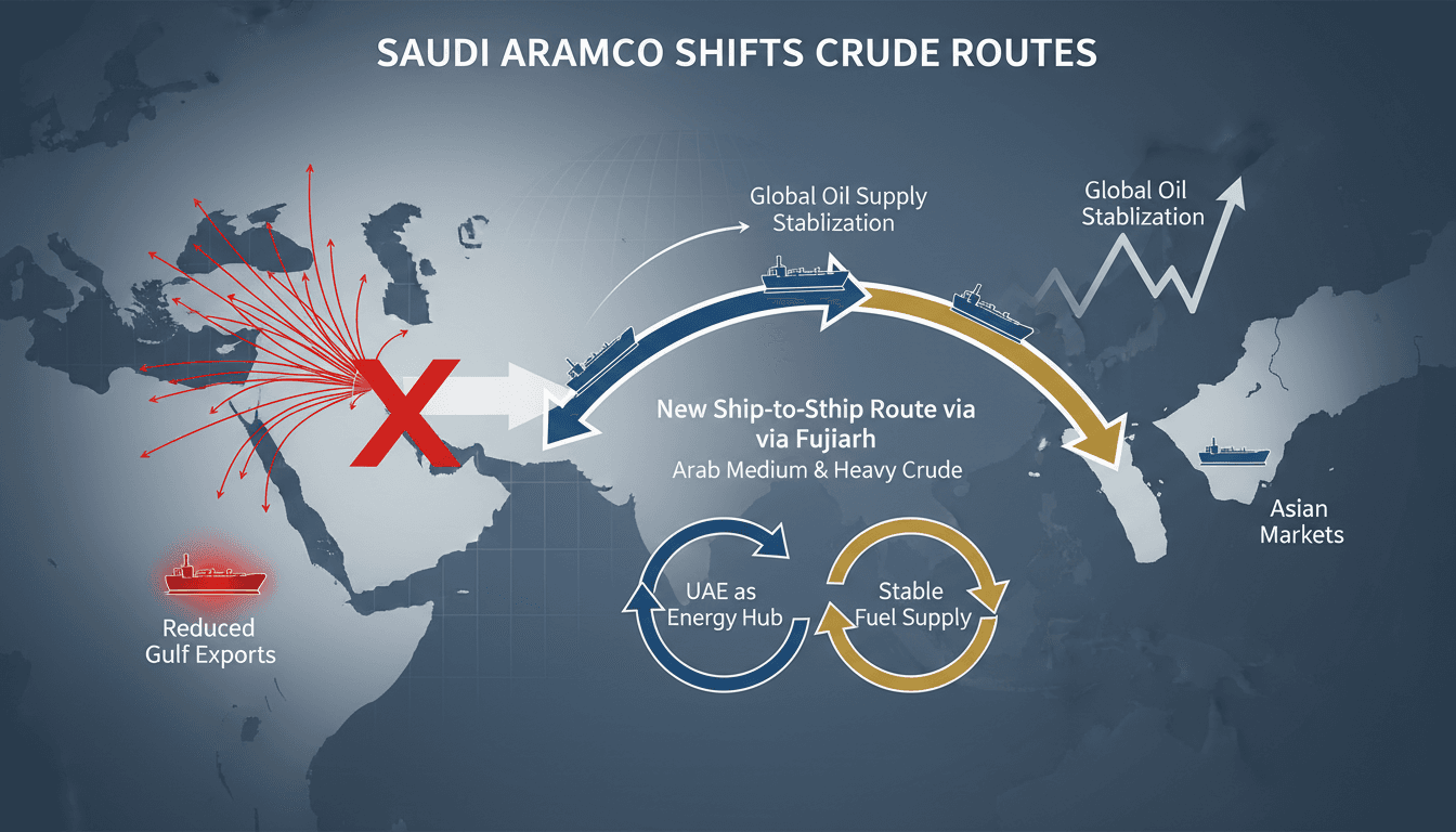 Infographic illustrating Saudi Aramco's new crude delivery routes and their impact on global oil supply.