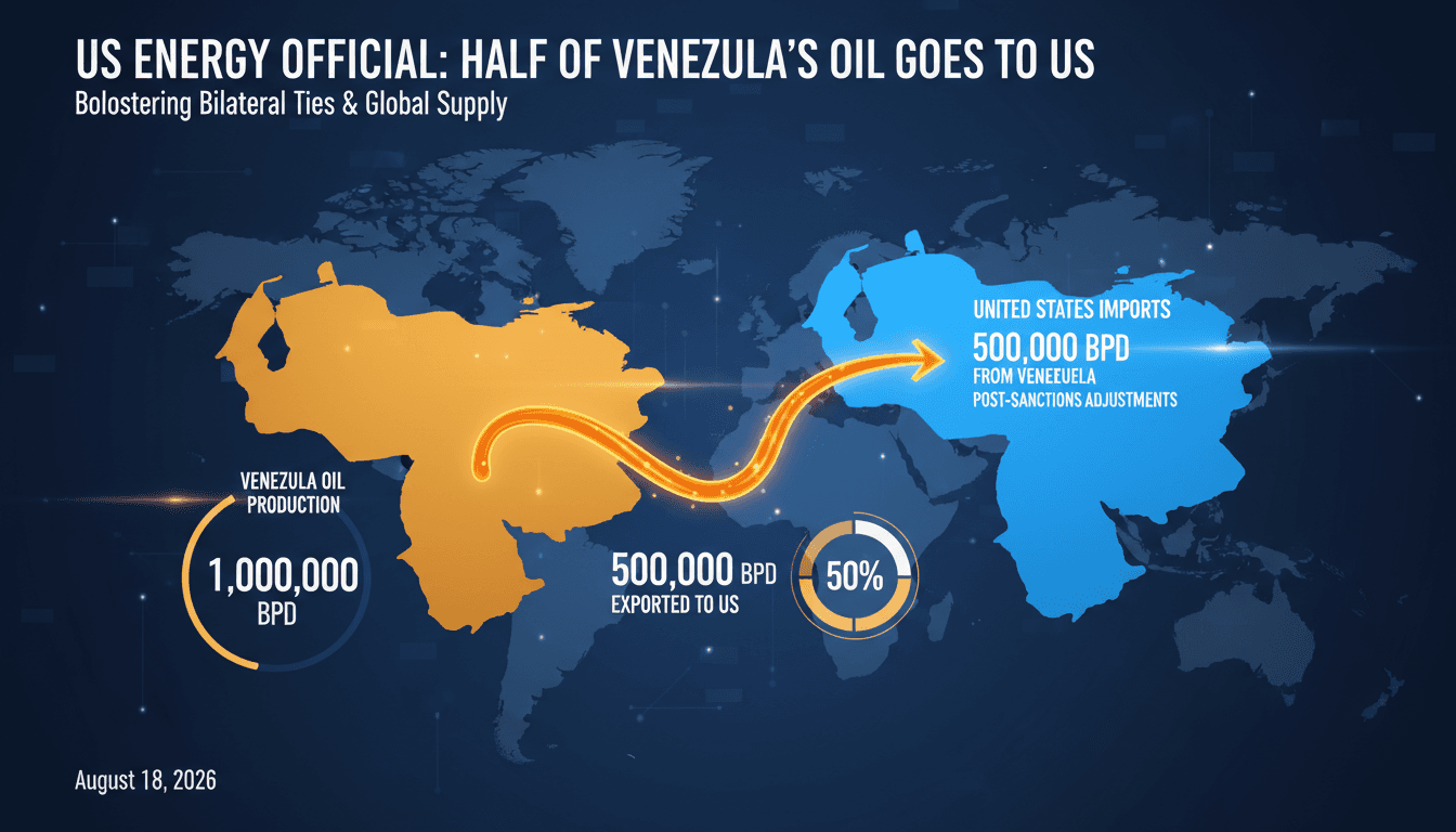 Infographic showing Venezuelan oil exports to the US, highlighting production and export figures.