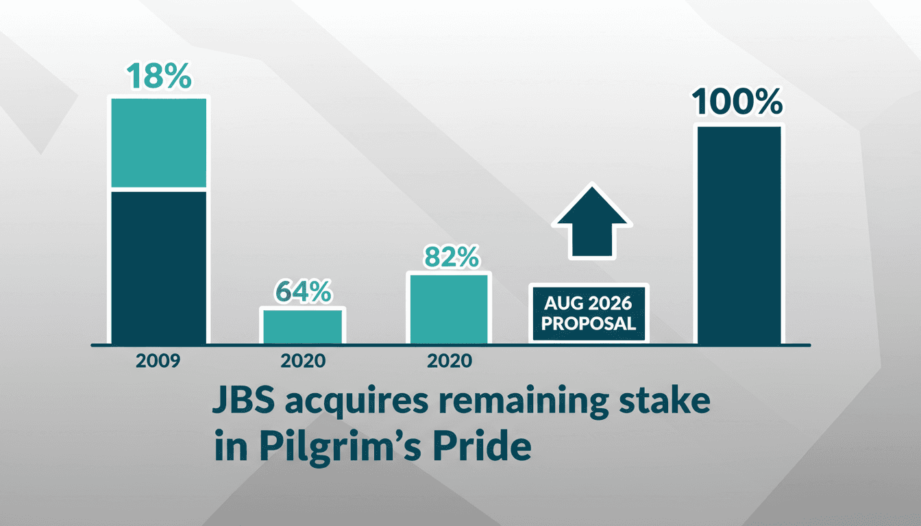 A graphic illustrating JBS's ownership stake in Pilgrim’s Pride and the proposed stock swap details.
