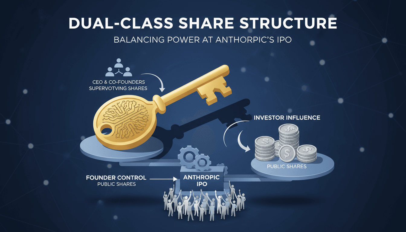 Infographic showing Anthropic's dual-class share structure and its impact on founder control and investor influence.