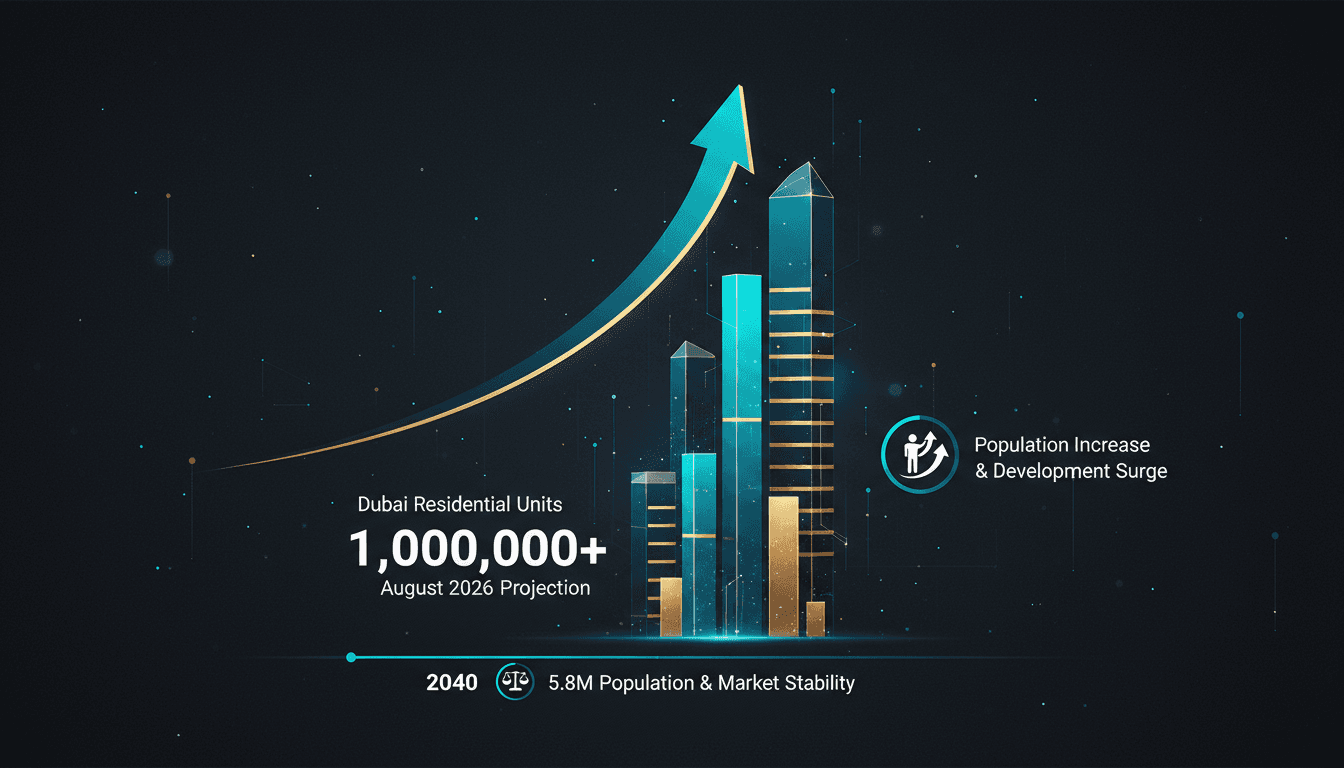 Infographic showing Dubai's residential inventory growth and future projections.