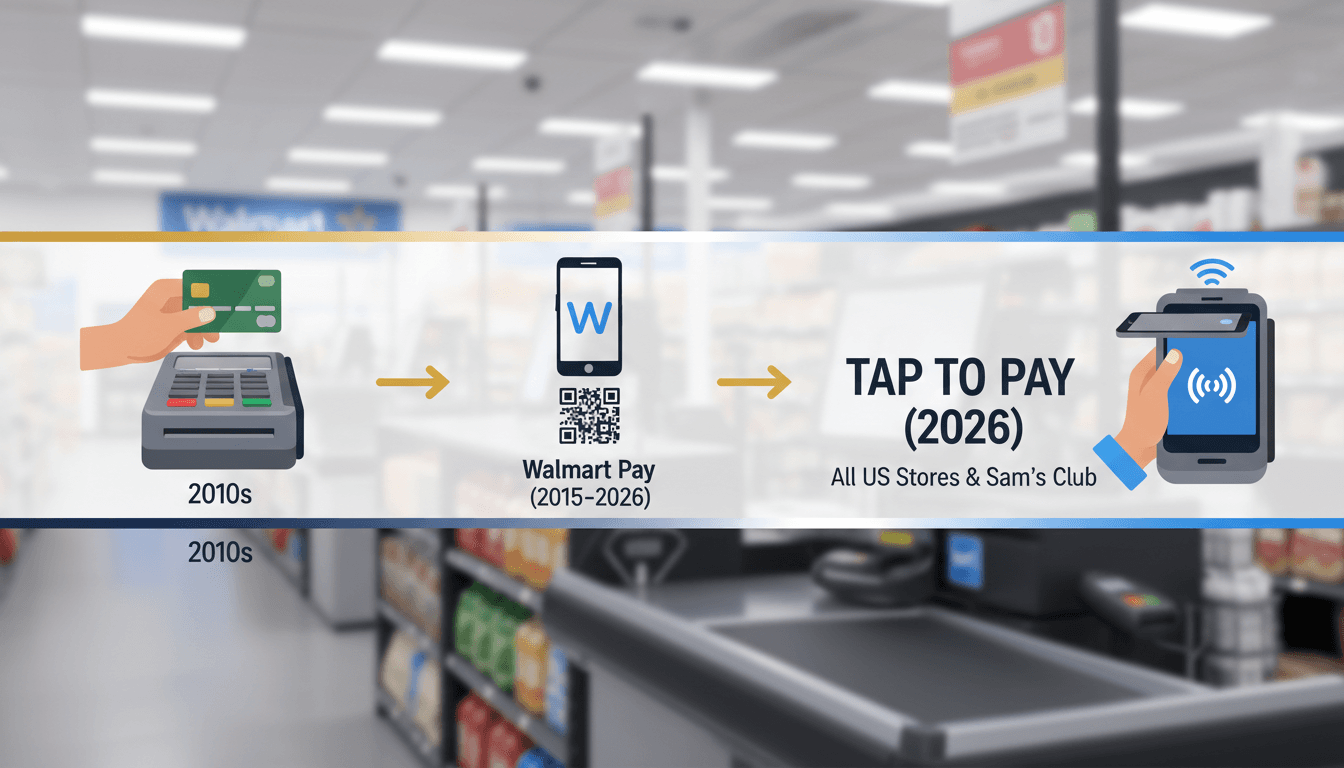 A visual representation of Walmart's new tap-to-pay payment system in stores.