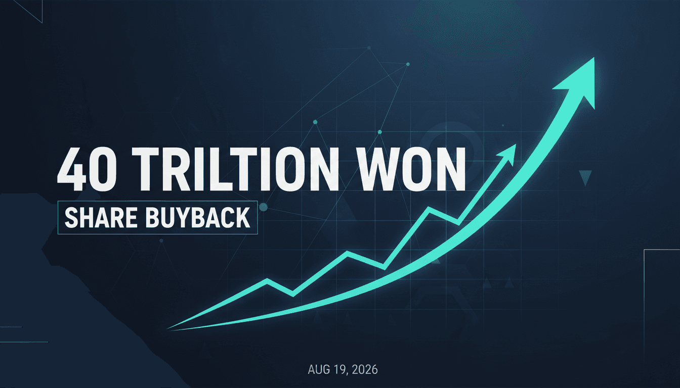 A graphic illustrating SK Hynix's 40 trillion won share buyback with a rising stock chart.