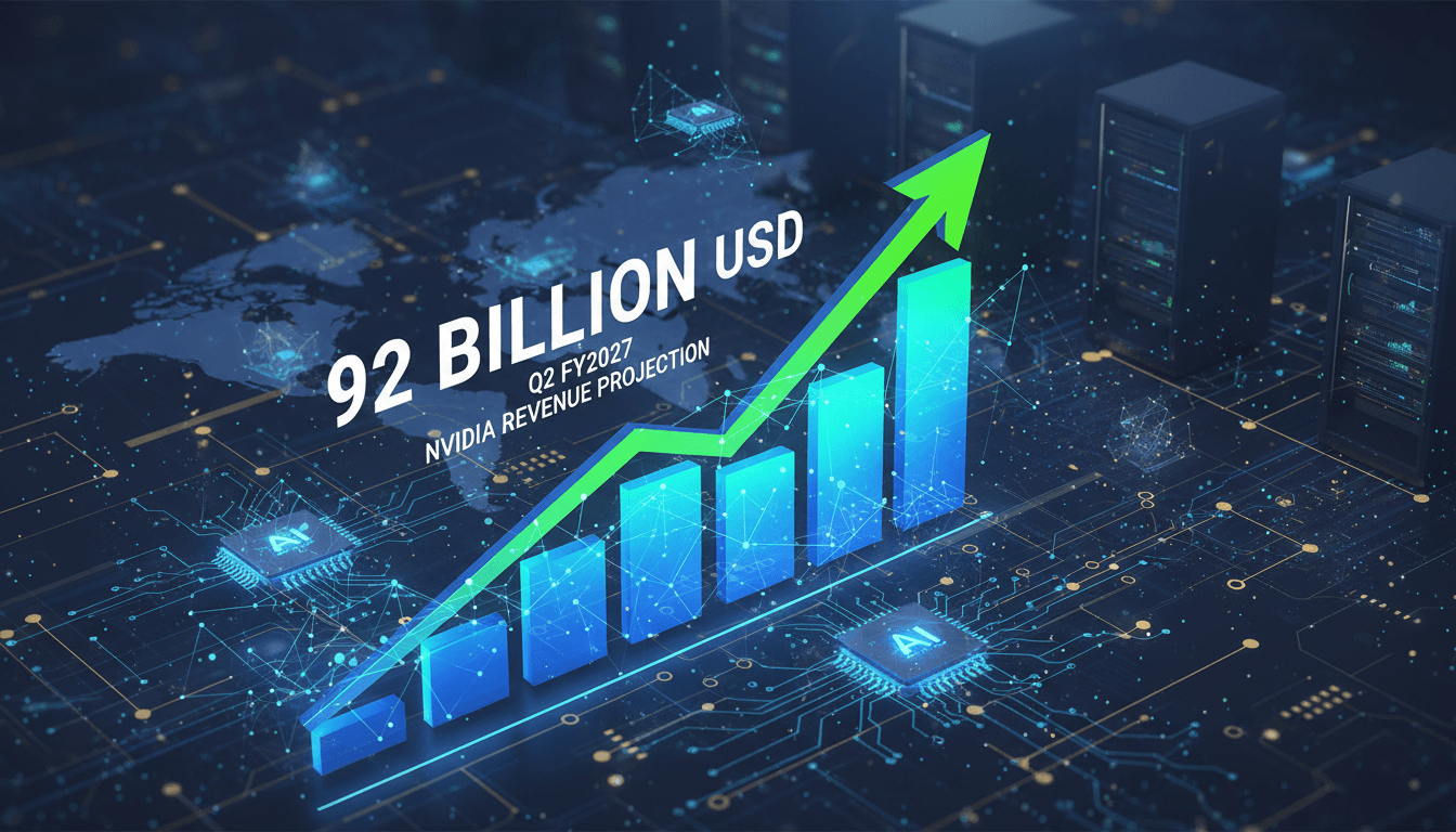 A visual representation of Nvidia's projected $92 billion revenue in Q2 FY2027, highlighting AI infrastructure demand.