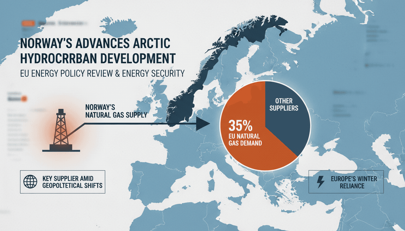 A map of the Barents Sea highlighting Norway's oil and gas exploration areas and their significance to EU energy security.