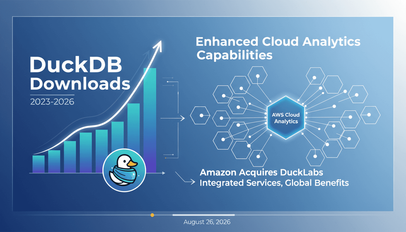 Infographic showing DuckDB's growth and its integration with AWS services.