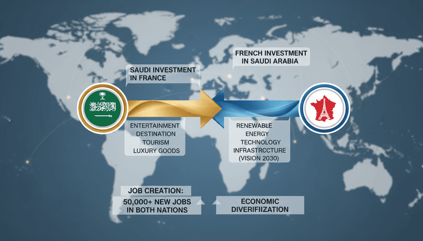 Infographic showing the Saudi-French economic partnership, highlighting investments and job creation.