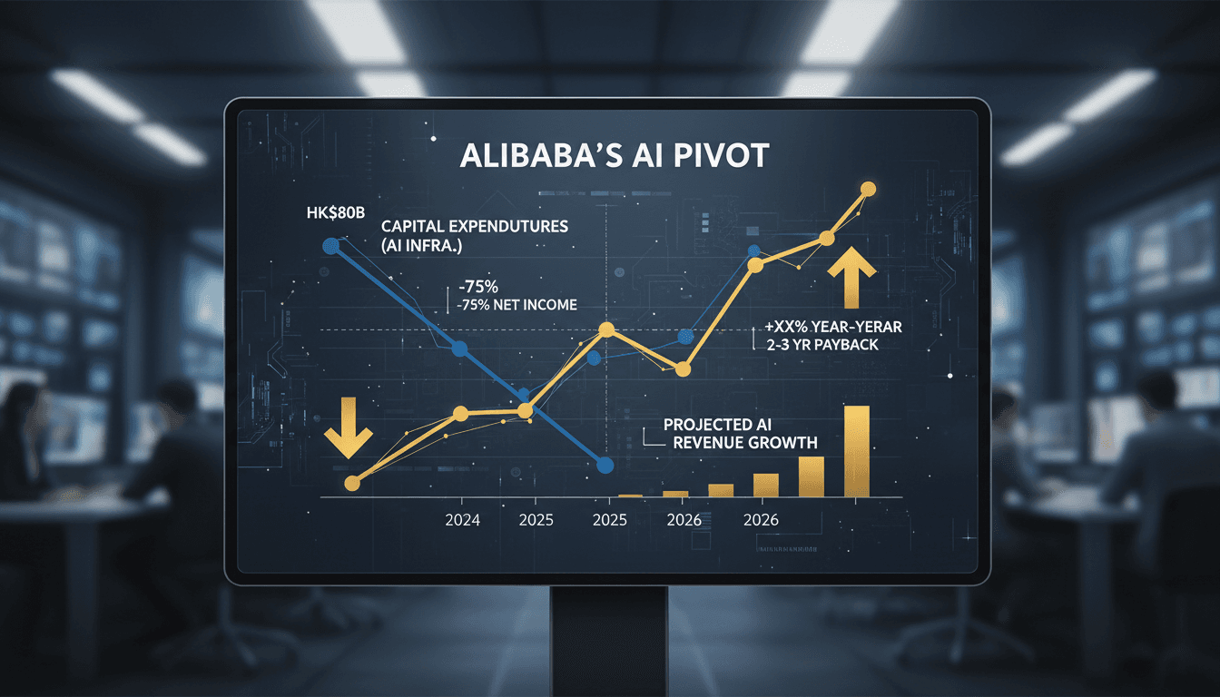 Infographic showing Alibaba's $10.2 billion AI investment and projected revenue growth.