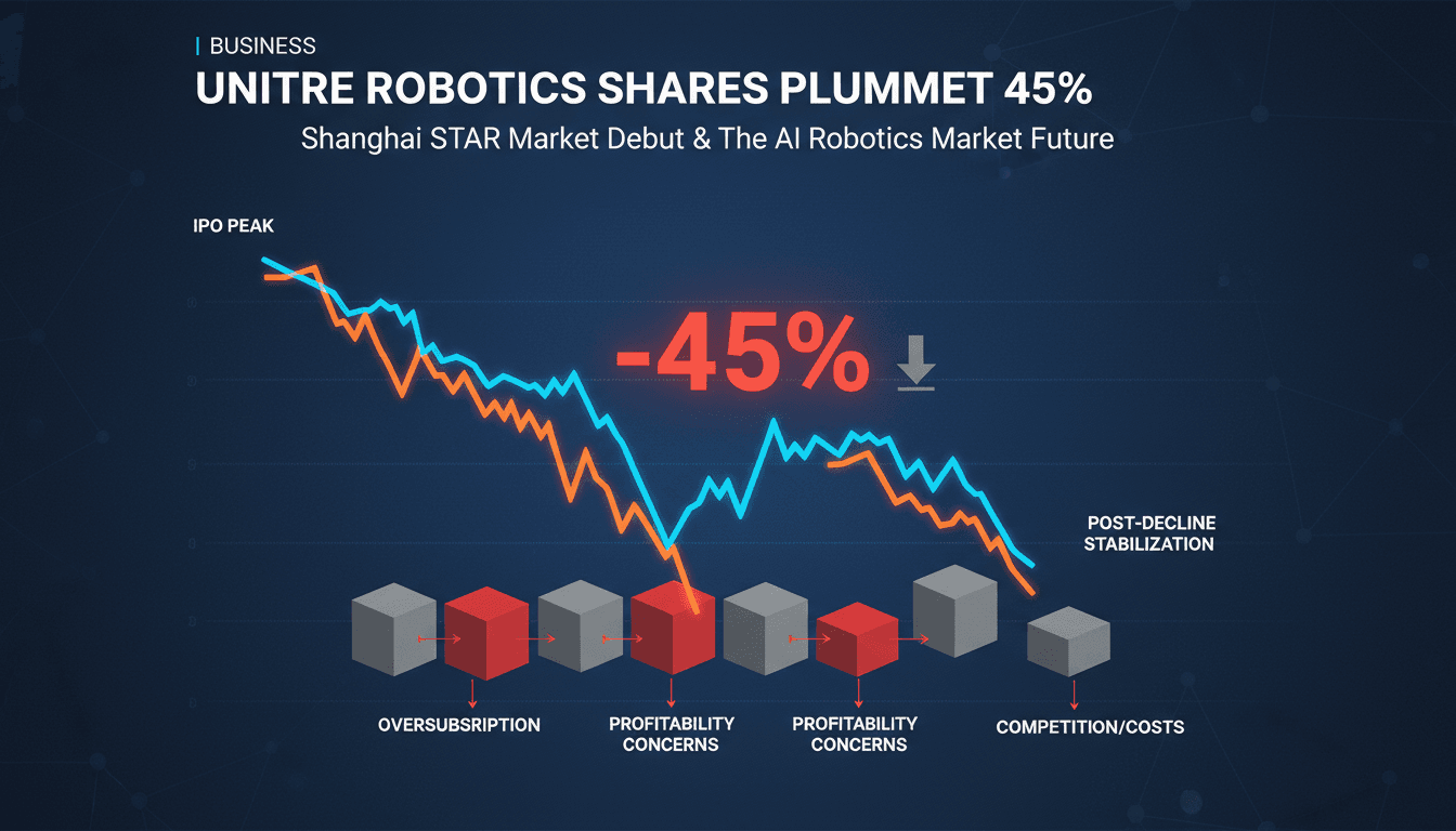 A graph showing the decline in Unitree Robotics stock price after its IPO on the Shanghai STAR Market.