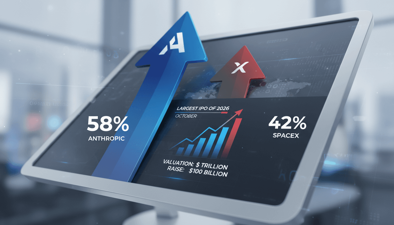 Infographic comparing Anthropic and SpaceX IPO odds for 2026, highlighting market trends and investor confidence.
