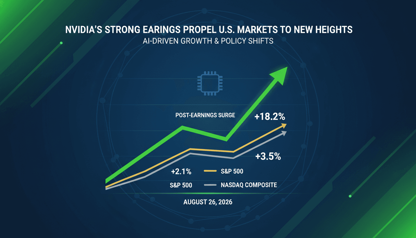 Nvidia's stock performance and U.S. market indexes after earnings report.