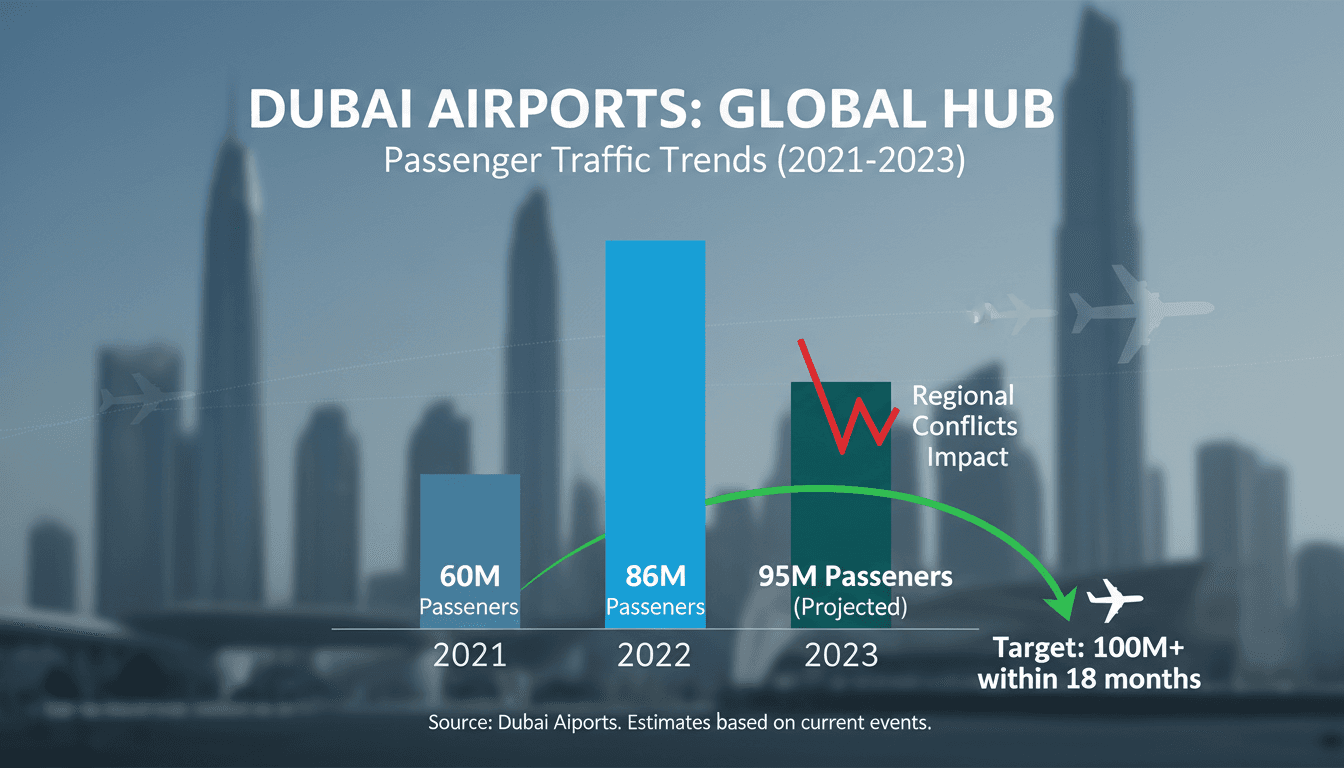 Aerial view of Dubai International Airport showcasing its busy terminals and runways.