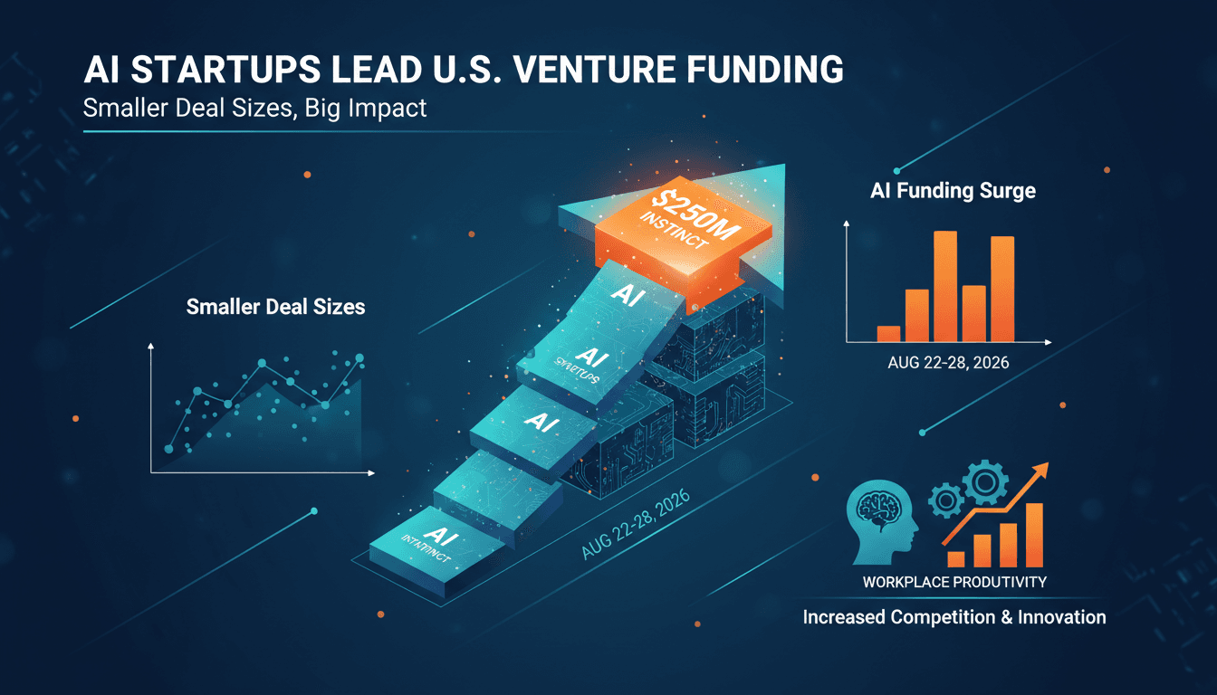 Infographic illustrating the rise of AI assistants in U.S. startup funding and their impact on productivity.