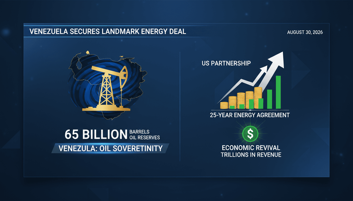 Infographic illustrating Venezuela's oil reserves and the economic implications of the US energy agreement.