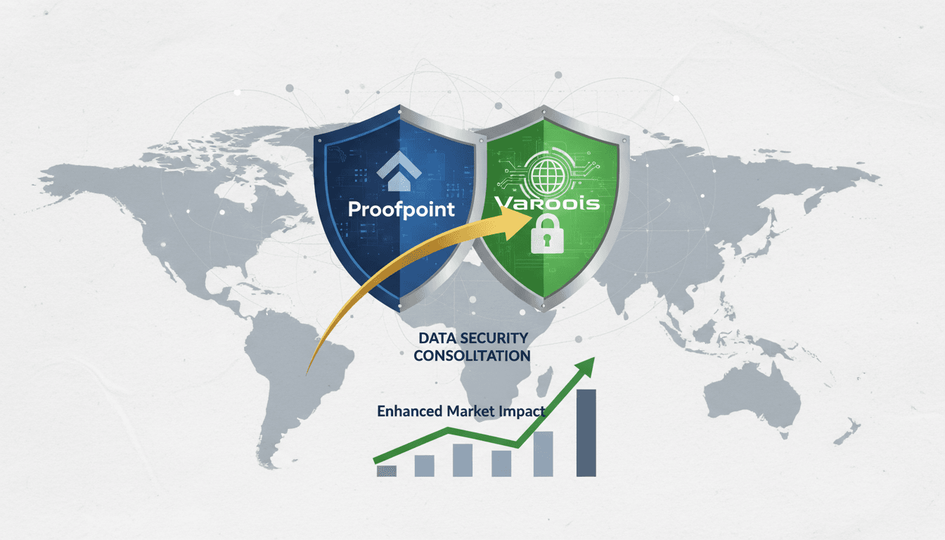 A graphic showing the potential merger between Proofpoint and Varonis, highlighting their data security focus.