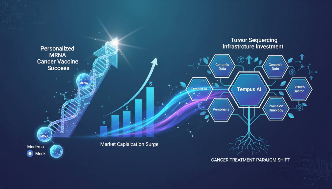 Infographic showing the relationship between tumor sequencing providers and personalized mRNA cancer vaccines.
