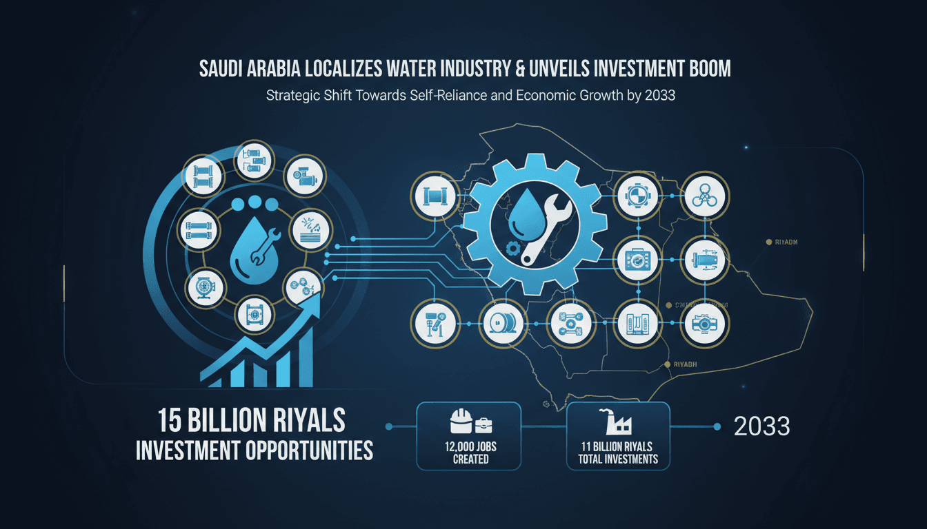Infographic showing Saudi Arabia's water industry localization initiative and its economic impact.