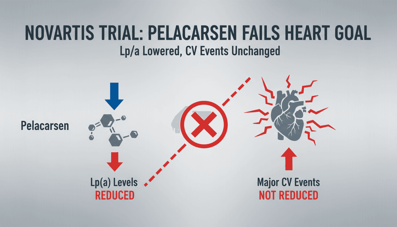 Infographic showing Novartis pelacarsen trial results and implications for cardiovascular drug development.