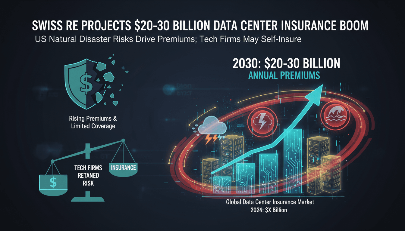 Infographic illustrating the growth of data center insurance premiums and risks associated with natural catastrophes.