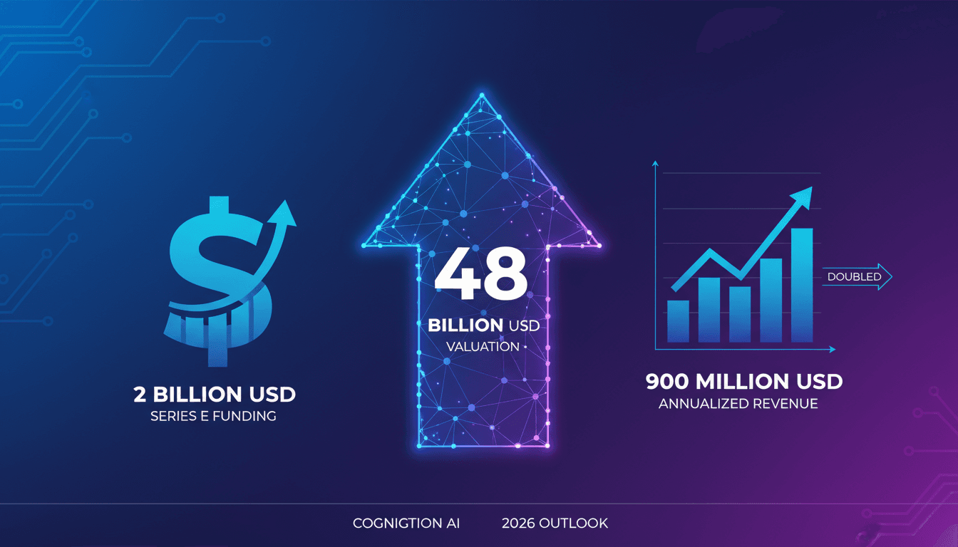 Infographic illustrating Cognition AI's funding journey and revenue growth.