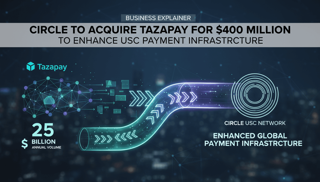 Infographic showing Circle's acquisition of Tazapay and its impact on USDC payments.
