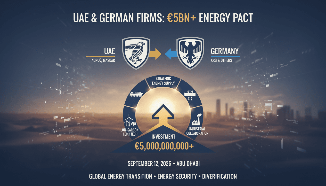 Infographic detailing UAE-German strategic agreements in energy and technology sectors, highlighting investment potential.