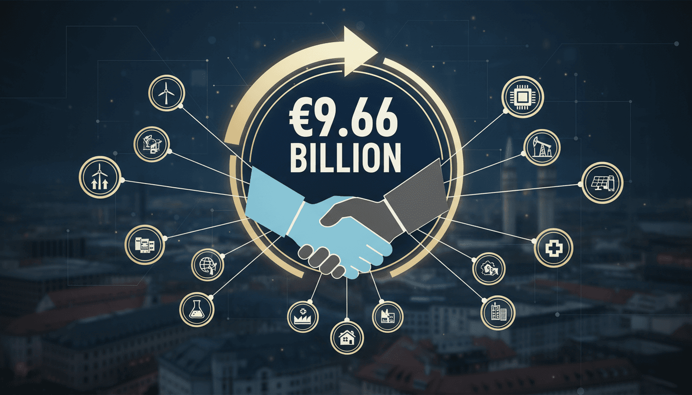 Infographic detailing the €9.66 billion agreements between UAE and Germany at the Munich Business Forum.
