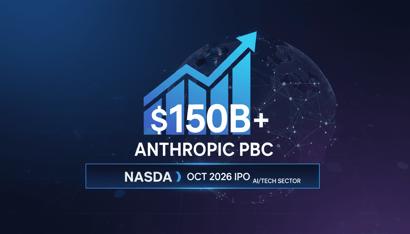 Anthropic PBC logo with Nasdaq branding and IPO valuation details.