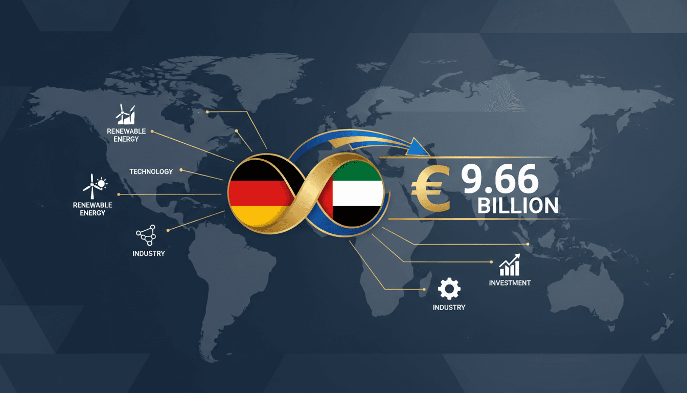 Infographic showing €9.66 billion agreements between UAE and Germany at the Munich Business Forum.