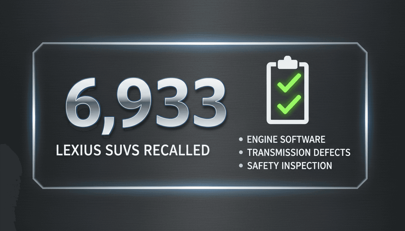 A graphic depicting the recall of 6,933 Lexus SUVs in the UAE, emphasizing vehicle safety and inspection services.